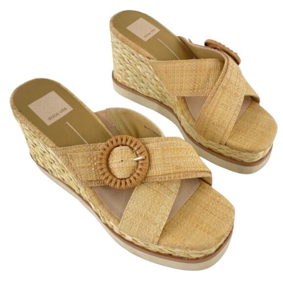 BRAND NEW DOLCE VITA BEIGE/TAN RAFFIA SUMMER WEDGE SANDALS WOMENS SIZE 9 - Picture 1 of 8
